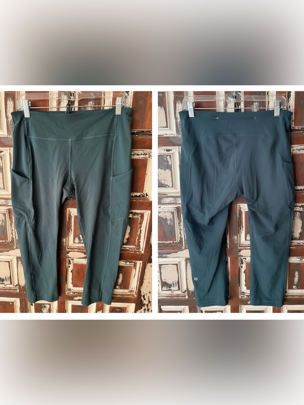 Lululemon Cropped Leggings with Side Pockets - Dark Teal size 10